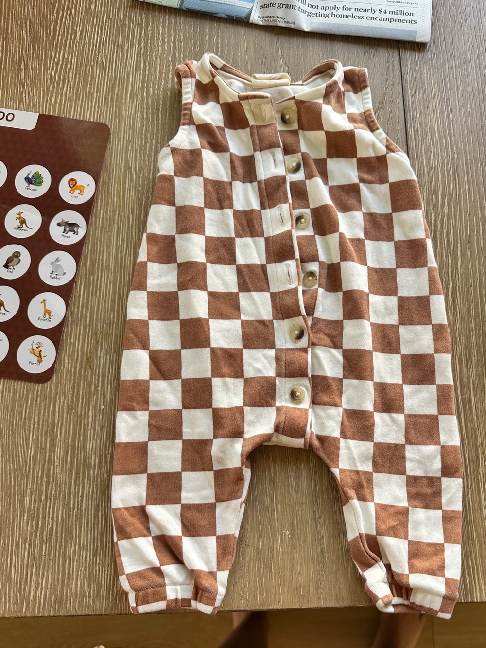 SIiX Cream & Brown Checkerboard Baby Romper